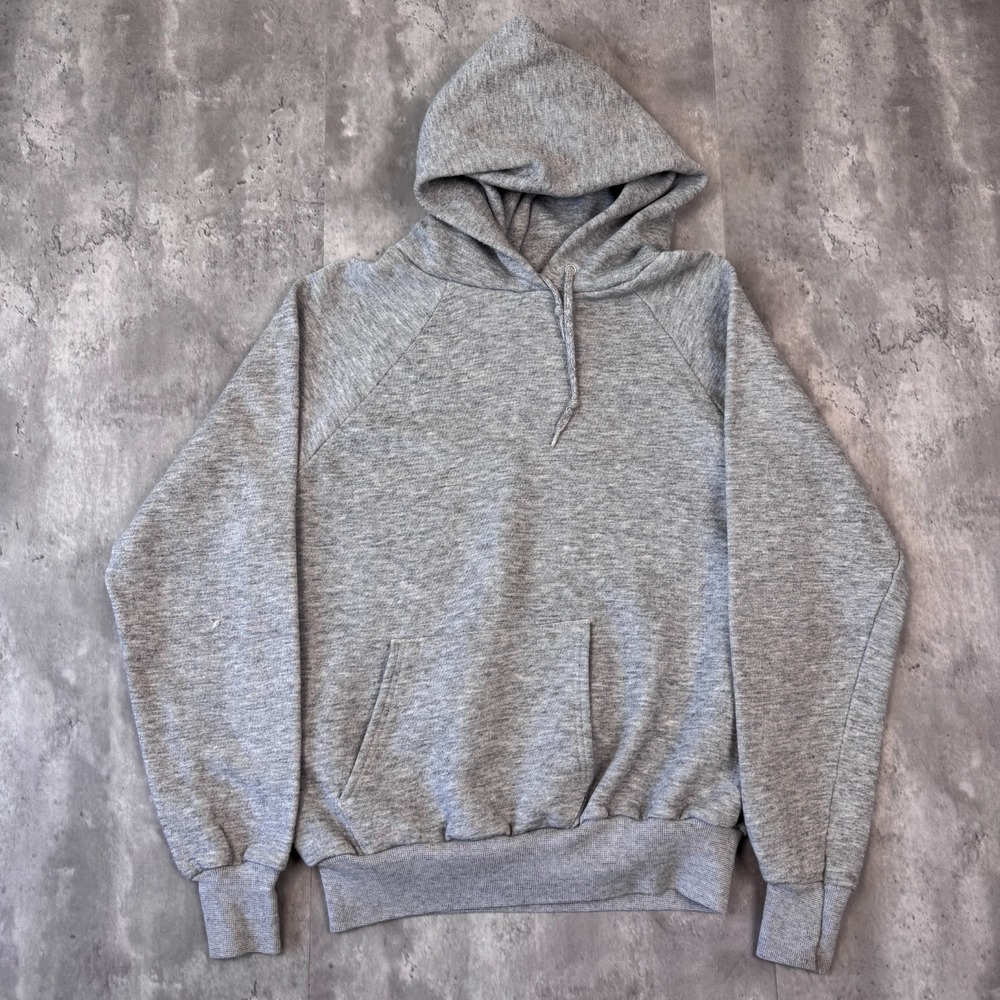 Vintage Pannill Blank Hoodie Sweatshirt Mens XL Heather Gray Raglan USA 80s